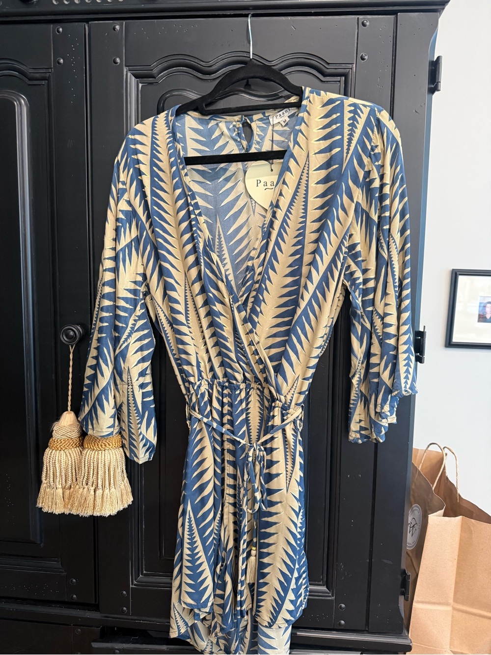Paani Luv Women’s Navy and Tan with Gold accent Wrap Style Short Romper
